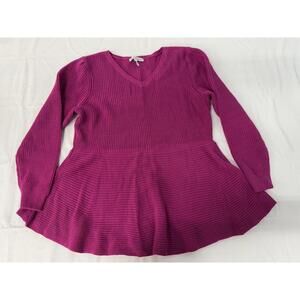 Girl With Curves Sweater Womens XL Pink V Neck Peplum Long Sleeve Knit Pullover